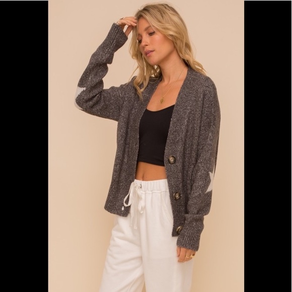 Hem & Thread Long Sleeve Star Print Button Front Cardigan Sweater - Picture 7 of 7